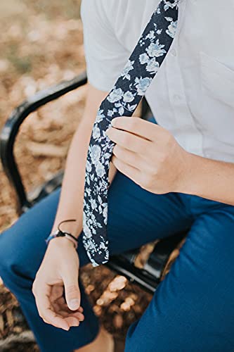 Image of DAZI Men's Skinny Tie Floral Print Cotton Necktie, Great for Weddings, Groom, Groomsmen, Missions, Dances, Gifts.