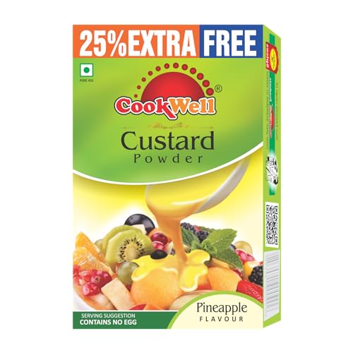 Image of Cookwell Combo of Custard Powder | 100g x 4 Flavours (Vanilla, Mango, Pineapple, Strawberry) | Delicious Flavourful Creamy Dessert Mix for Puddings, Fruit Salads and Parties