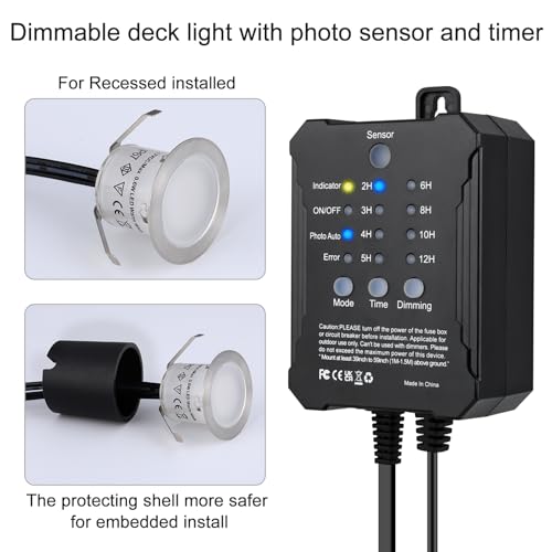 SMY Lighting Dimmable LED Deck Lights with Timer and Photocell Sensor and Protecting Shell φ32mm,20Pack Outdoor LED Smart Deck Lighting IP67 Waterproof for Garden,Yard Stair, Patio, Floor Decoration - Image 3