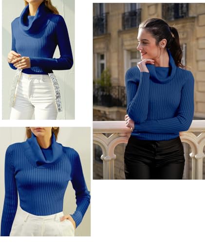 Image of v28 Women's Stretchable Cowl Neck Knit Long Sleeve Slim Fit Bodycon Sexy Sweater