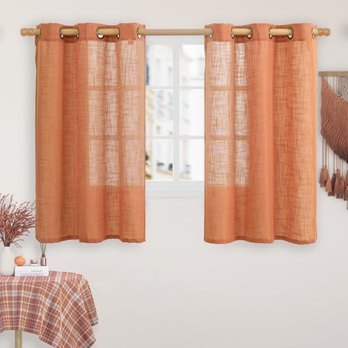 Image of LAMIT Orange Linen Curtains 54 Inch Length, Semi Sheer Light Filtering Panels Bronze Grommet Rust Country Decor Drapes for Bedroom /Living Room, Burnt Orange, 2 Panels, 34 x 54 Inch