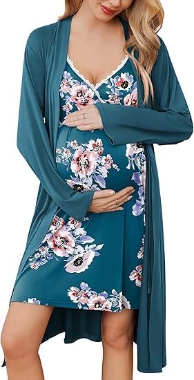 ELESOL Womens Maternity Nursing Gown and Robe Set Labor Delivery Nuring Nightgowns for Hospital Breastfeeding Robes