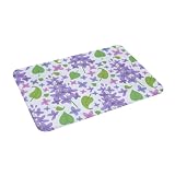 Alfombra de baño antideslizante con diseño de flores y hojas de color lila primaveral, alfombra de baño de microfibra súper absorbente, 40 x 60 cm