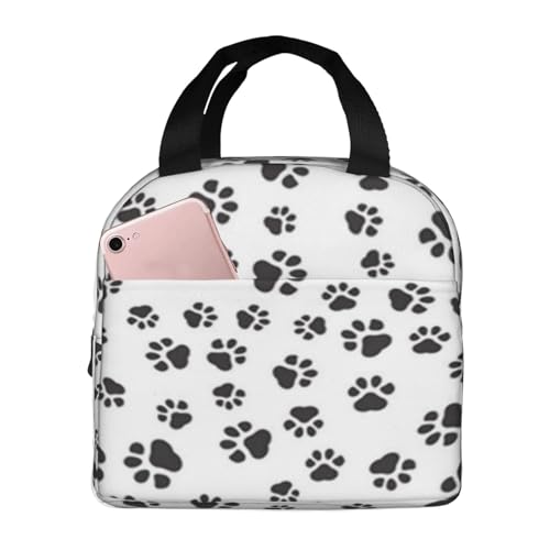 断熱ランチバッグ 大容量 防水 熱漏れ防止 おしゃれで丈夫 仕事、学校、アウトドア活動に便利 男女兼用 (犬の足跡柄 猫の足跡 ペットライン 抽象動物)