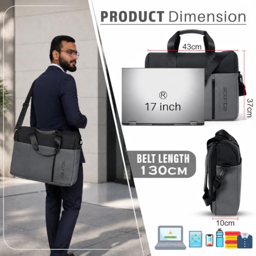 Image of Storite Premium Large Laptop Messenger Bag 17 Inch (Grey & Black) | Water Resistant, With Tablet Compartment, Multi Organizer Sections, Professional Shoulder Bag (43 x 37 x 10 Cm)