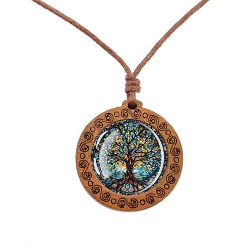 Tied By Love Boho Spiritual Tree Of Life Wooden Pendant Necklace Men's Women's Jewellery Adjustable Rope Chain Punk Boho Neckwear Jewellery Unisex Gift 45cm - 86cm Faux Leather Chain