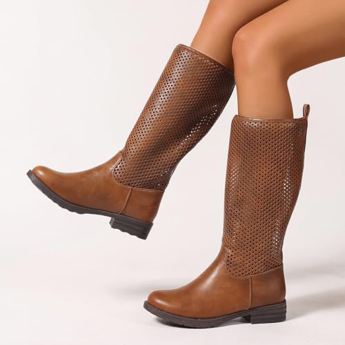 Mid-Calf Quilted Riding Boots for Women – Low Heel Fall Boots with Buckle Detail and Side Zipper4