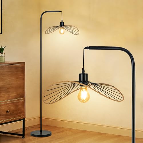 Lichtmaler Stehlampe Schwarz Vintage Wohnzimmer - Standleuchte mit Fußtaster Leselampe Bogenlampe Metall E27 Industrial für Schlafzimmer Büro Bett (Ohne Leuchtmittel)
