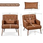 Yaheetech Accent Chair, Living Room Chair Mid Century PU Leather Armchair Lumbar Pillow, Comfy Upholstered Reading Chair Wood Leg Bedroom Brown 2PCS - Image 2