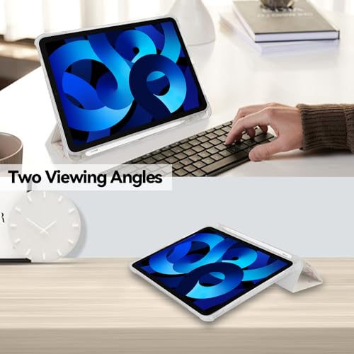 NITITOP Compatible for iPad Air 6th 11-Inch M2 (2024),iPad Air 5/4 (2022/2020 5th/4th Generation 10.9-Inch) Case with Pencil Holder Cute Floral Bow Ribbon Trifold Stand Soft TPU Protective-Flower Bow