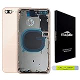 CELL4LESS Back Housing Assembly Metal Frame w/Back Glass - Wireless Charging pad - Sim Card Tray and Camera Frame and Lens for iPhone 8 Plus (Gold)