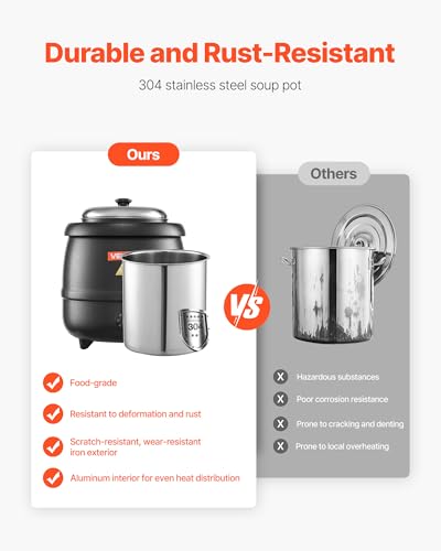 Image of VEVOR Electric Soup Warmer, 10QT Commercial Soup Kettle with 304 Stainless Steel Detachable Insert Pot, 95~176F Adjustable Temperature, Soup Station for Restaurant and Big Family, Black