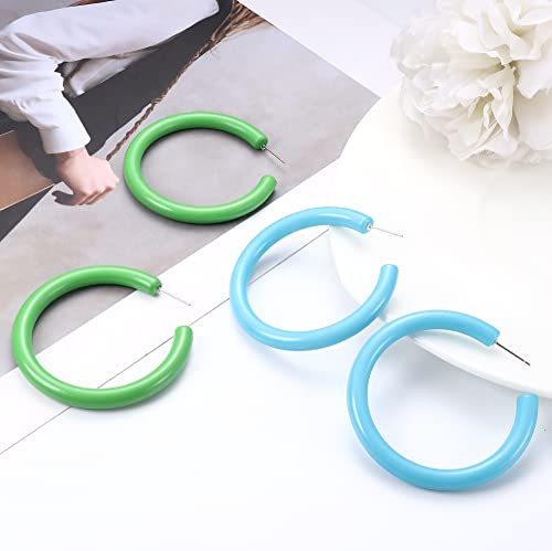 Orazio Colorful Big Hoop Earring 80S 90S Retro Earring For Women Acrylic Open Large Hoop Earrings C Shape Trendy Chunky Earrings Lightweight Statement Ear Jewelry 60 70 80Mm #TOP6