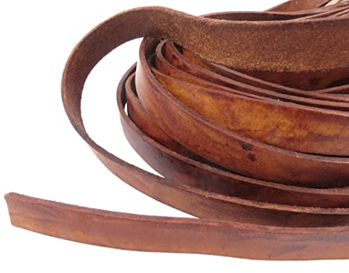 esnado Lederband Flach | Breite: 15 mm; Dicke: ca. 2,5 mm - Antik Braun - 2 Meter | ECHTES Leder - pflanzlich gegerbt | zum Basteln | Herstellung von Armbändern, Mittelalter, Schmuck