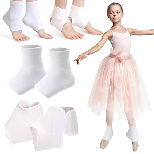 Image of Tarpop 2 Pairs Kids Ankle Brace Set Foot Support Stabilizer Wraps Protector Guard Knitted Ankle Sleeve Sock Support Compression Socks for Injury Prevention(White,Large)