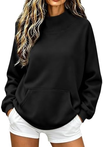 Mock Neck Sweatshirt Women Casual Loose Pullover Tops with Pockets - 1