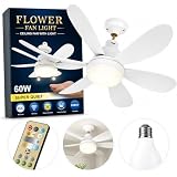 Lampada Ventilador De Teto E27 60W Bivolt Com Controle Remoto - Silencioso 3 Velocidades Luz Ajustável Branco Frio Quente Timer Memória
