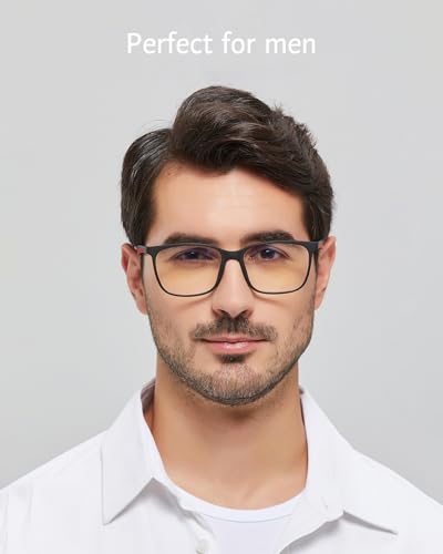 Image of ANRRI Blue Light Blocking Glasses, Anti Eyestrain Lens Lightweight Frame Eyeglasses, Black Fream Red Temple, Men /Women