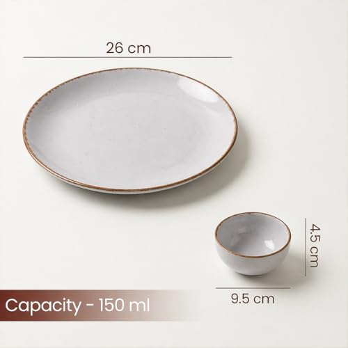 Image of The Earth Store Lavender Marble Ceramic Dinner Set, 18 Pieces with 6 Dinner Plates & 12 Vegetable Bowls | Microwave & Dishwasher Safe | Crockery Set for Gifting