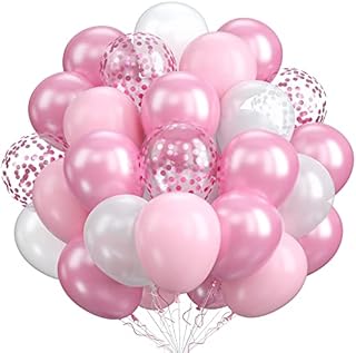 Pink White Balloons, 60 Packs 12 Inch Pink Confetti Balloons White Balloons for Birthday Party Decorations Girl, Weddings, Christening Baby Shower Party, Holiday Festival Party
