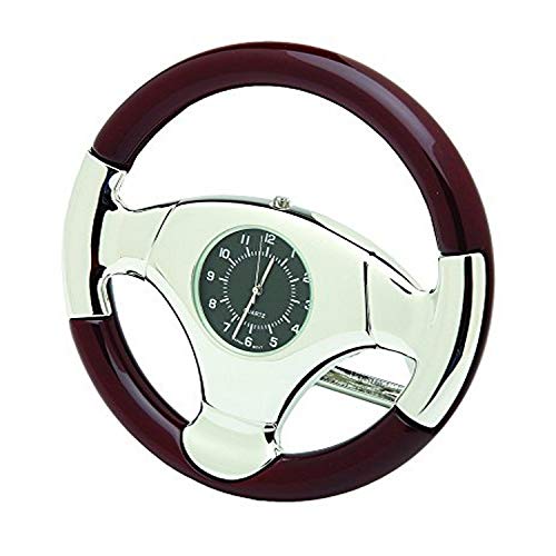 Rosewood with Black Dial Steering Wheel Desk Clock, 3.25-Inch