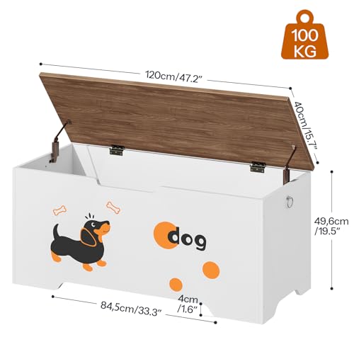 HOOBRO Toy Box, Toy Chest with 2 Safety Hinges, 47.2\" Storage Bench, Wooden Storage Chest, for Entryway, Bedroom, Living Room, White and Walnut WH496CW01