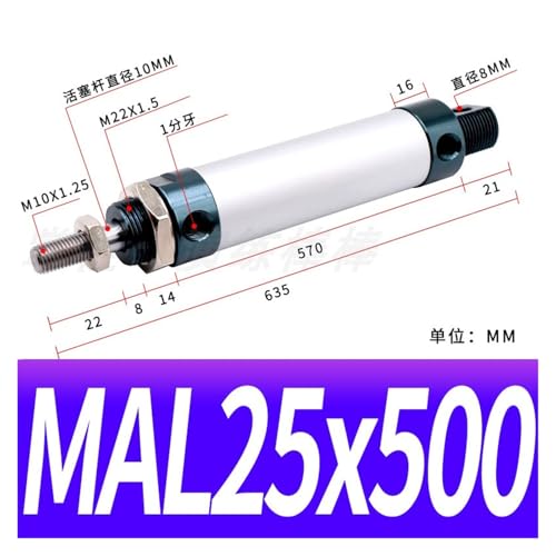 Vérin pneumatique rond MAL25 avec course réglable de 25 à 500mm