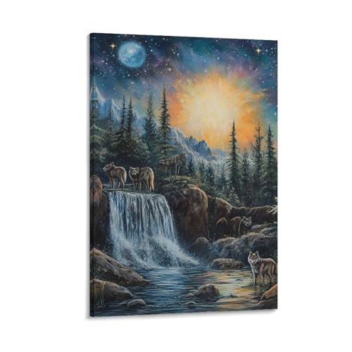 Affiche loup peinture sur toile décoration murale de chambre