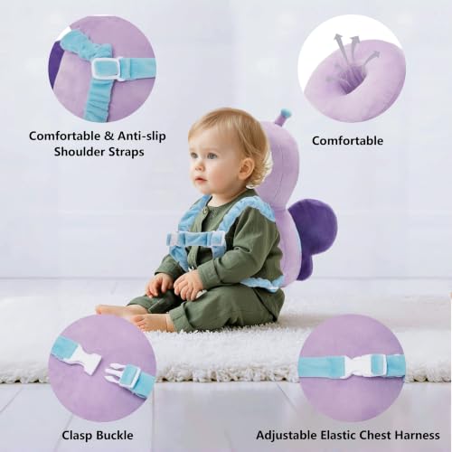 Image of Baby Head Back Protector Backpack Toddler Safety Protector Cushion Pad Soft, Adjustable and Lightweight Design for Safe Walking and Crawling Toddlers Girls and Boys(Purple Butterfly)