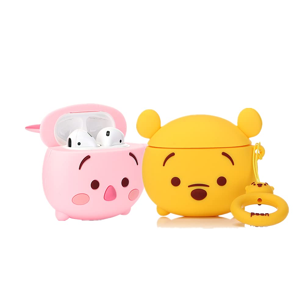 TAOCHEN Cute Silicone Funny Case Compatible with AirPods 2 & 1 - Shockproof Protection Cartoon Design Cover [DNS Avatar Series][2 Pack] (Cute Winnie/Piglet)