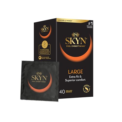 SKYN Large Condoms Pack of 40 / Skynfeel Latex Free Condoms for Men Extra Large Thin XL Smooth Straight Shape 56mm Wide
