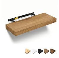 RICHER HOUSE Eiche Wandregale, 40 x 23,5 x 3,8 cm Wandboard Holz, Holzregal Wand mit unsichtbaren Halterungen, Schweberegal für Schlafzimmer, Wohnzimmer, Badezimmer, Küche, Waschküche, Büro