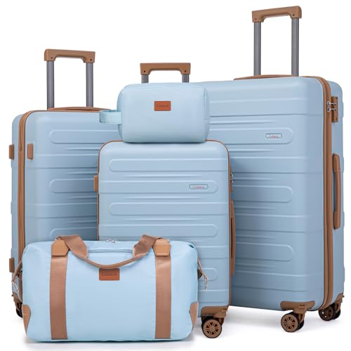 Cobens Luggage Sets 5 Piece, Suitcase with Wheels, 20/24/28inch, LightBlue