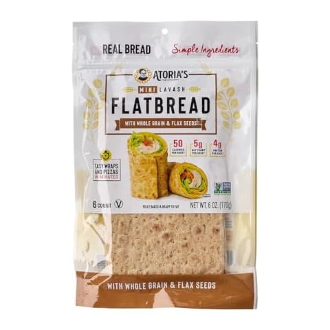 Atoria's Family Bakery Mini Whole Grain & Flax Lavash | Non-GMO, Vegan (8 Pack, 48 Flatbreads Total) 8-Packs of 6 Sheets (48 Sheets) Cover