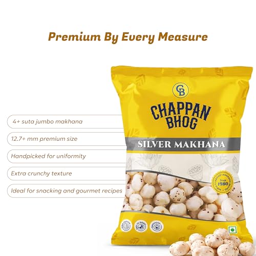 Image of Chappan Bhog Phool Makhana 100g x 3 | Silver Fox Nuts 4+ Suta Large | Premium Raw Makhana (Lotus Seeds) | Healthy Snack | High Protein | Gluten Free | Fasting and Evening Diet snacks