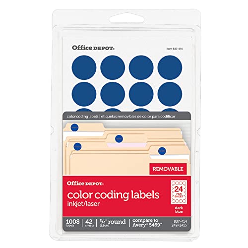 Etiquetas de codificación removibles de 3/4" Office Depot en azul oscuro de gran adherencia