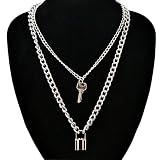 Lock Key Pendant Necklace Statement Long Chain Punk Y Layered Choker Necklace Jewelry for Women Men
