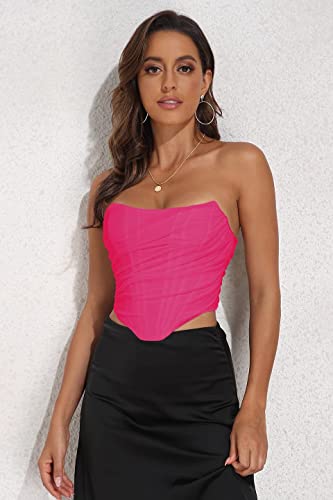 Image of Modegal Women's Strapless Boned Mesh Bustier Corset Bodyshaper Crop Top | Vintage Backless Bustier Zip Back Corset Bodyshaper Crop Top