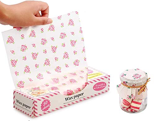 50 Sheets Wax Paper Food Picnic Paper Disposable Food Wrapping Greaseproof Paper Food Paper Liners Wrapping Tissue for Plastic Food Basket (Little Rose)