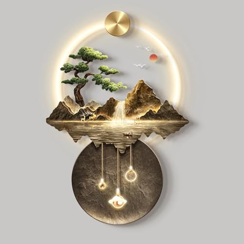 Arte de pared LED, esculturas de pared, arte para colgar en la pared con luz LED, decoración de arte de pared 3D, pinturas colgantes de paisajes de montaña, para pasillo de entrada de casa,50x70cm,A