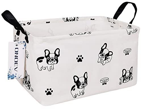Image of Rectangular Bulldog Laundry Storage Bin for Adults and Kids | Damp resistant canvas fabric, sturdy stitched carry handles, foldable design organizes closet and playroom daily supplies