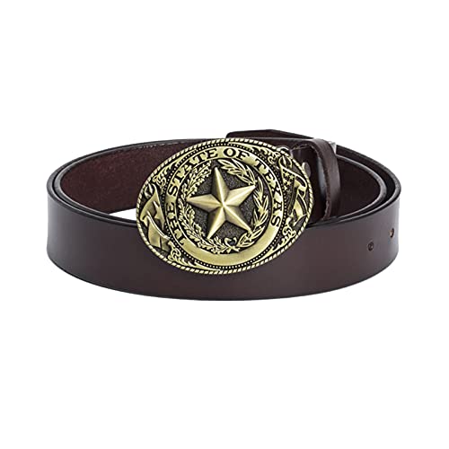 Cinturón de cuero para hombre RBUDSPOLF con hebilla de estrella de Texas café 125cm 2