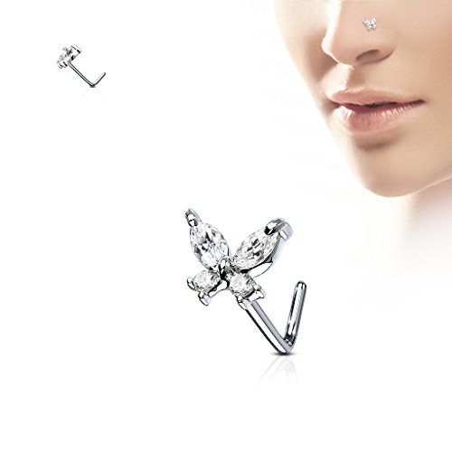 FIFTH CUE 20G CZ Butterfly 316L Surgical Steel L Bend Stud Nose Ring4