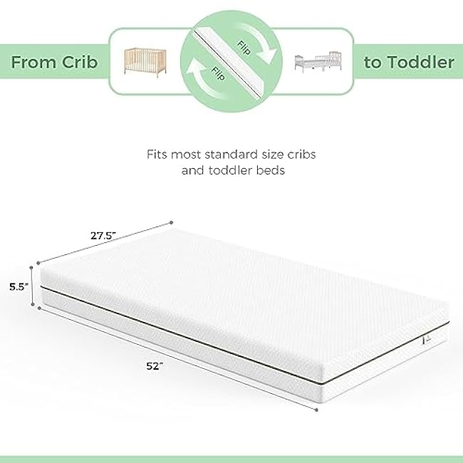 Crib Mattress, Dual-Sided Comfort Baby and Toddler Mattress with Gel Memory Foam and Removable Cover, Fits Standard Size Cribs and Toddler Bed, 52x27.5x5.5 inches