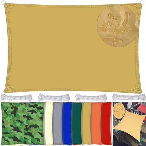 SDLLG Sonnensegel mit D-Ring Rechteck aus Oxford-Stoff 180g/㎡ Wasserdicht Sonnenschutz Wetterschutz Segel Baldachin UV Schutz für Balkon Terrasse Garten-Gelb - Anpassbare Größe