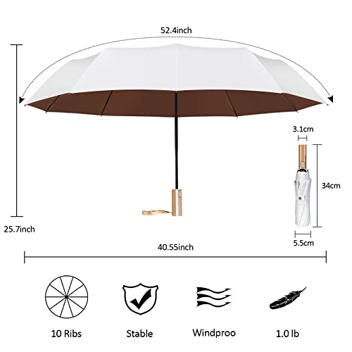 Xgvo-Iu Umbrella For Rain & Sun Travel Umbrella Windproof Quick-Dry Strong Fashion Trend Automatic Folding Umbrella(Pure White) #TOP2