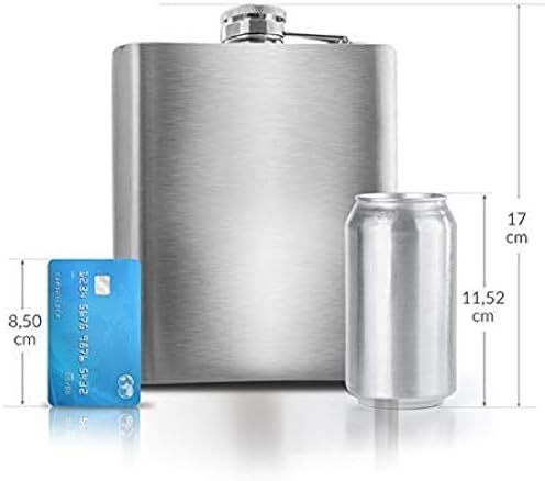 Butelka na napoje ze stali nierdzewnej o pojemności 0,5 l, kolor srebrny, z nakrętką  szczelna, pojemność 500 ml, 17 x 13 x 3 cm, wielokrotnego użytku, butelka na wódkę, butelka kieszonkowa, pojemność 16