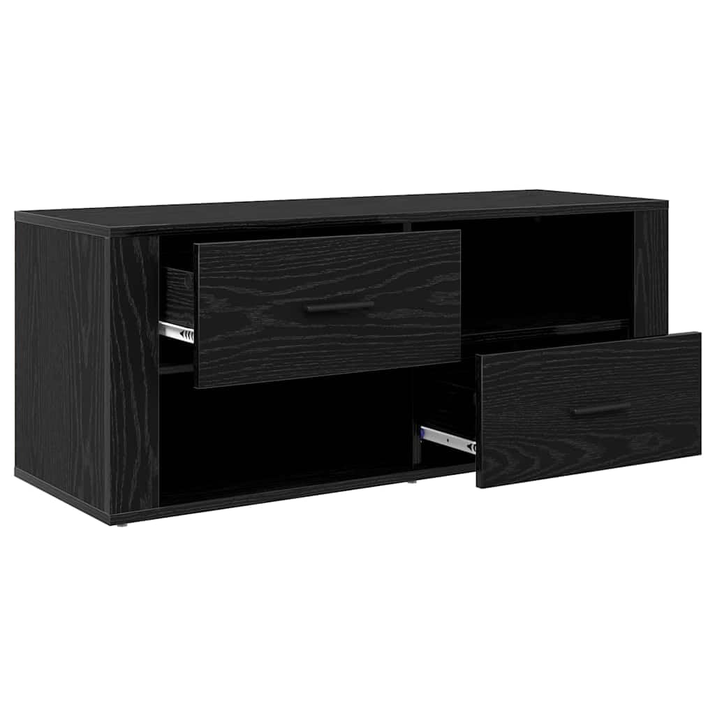 TV Lowboard Schwarz Eiche 100 x 35 x 40 cm Holzwerkstoff mit Schublade Modernes Design Kugellager Robust & Langlebig für Wohnzimmer Flur Schlafzimmer