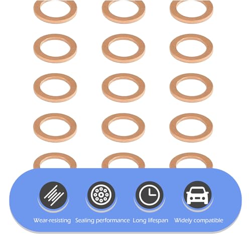 Image of 15PCS Oil Drain Plug Gasket, 14mm Copper Drain Plug Washer Gaskets, Copper Crush Washer Flat Ring Seal Gasket OEM #007603-014106, Leak-Free Oil Sealing Gasket, Compatible with Mercedes