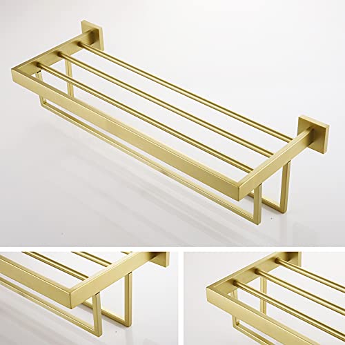 Kokosiri Towel Shelf Holder 24'' Bathroom Towel Rack With Two Bath Towel Bars Rails Sus304 Stainless Steel Wall Mount, Brushed Gold, B6003Bg #TOP5